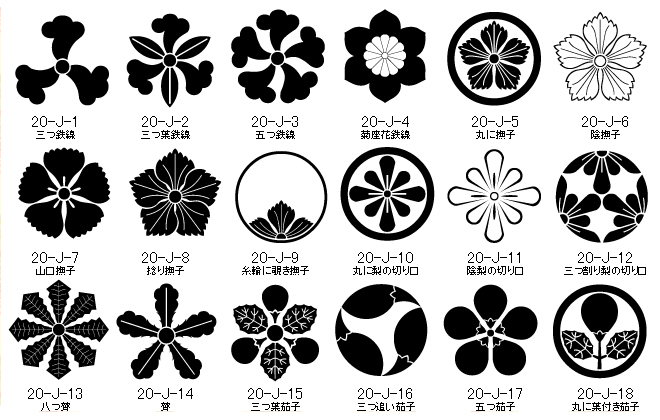 植物紋＝鉄線／撫子／茄子／梨／薺紋の一例