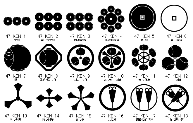 建築・器紋等＝銭／槌／剣／笄紋の一例